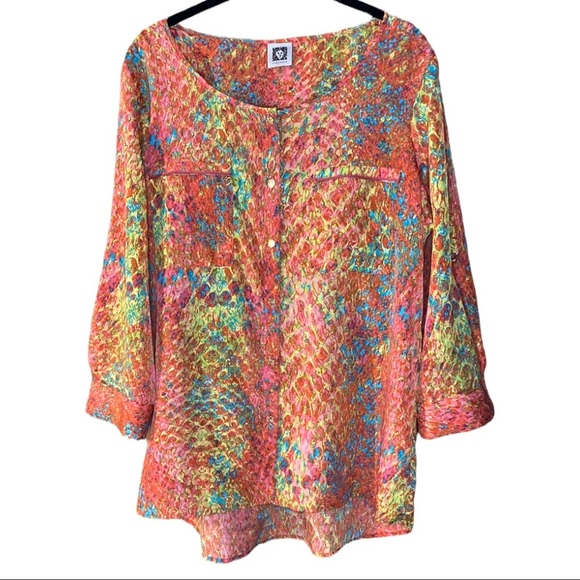 Anne Klein Tops - Anne Klein | Pink Multi Scoop Neck Blouse M